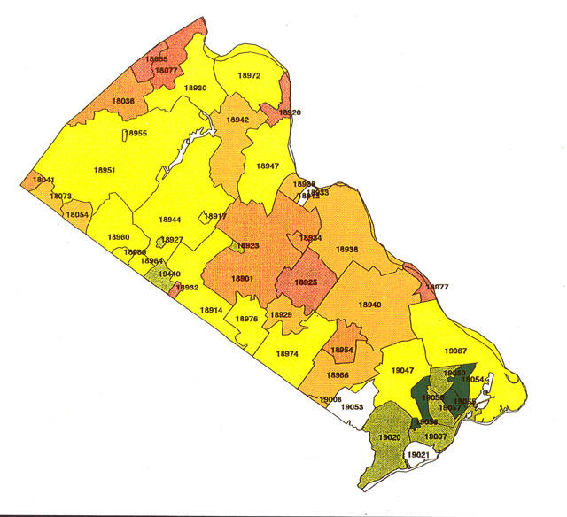 Bucks County Zip Code Map Pennsylvania Radon Map, Bucks county radon, Northampton county 