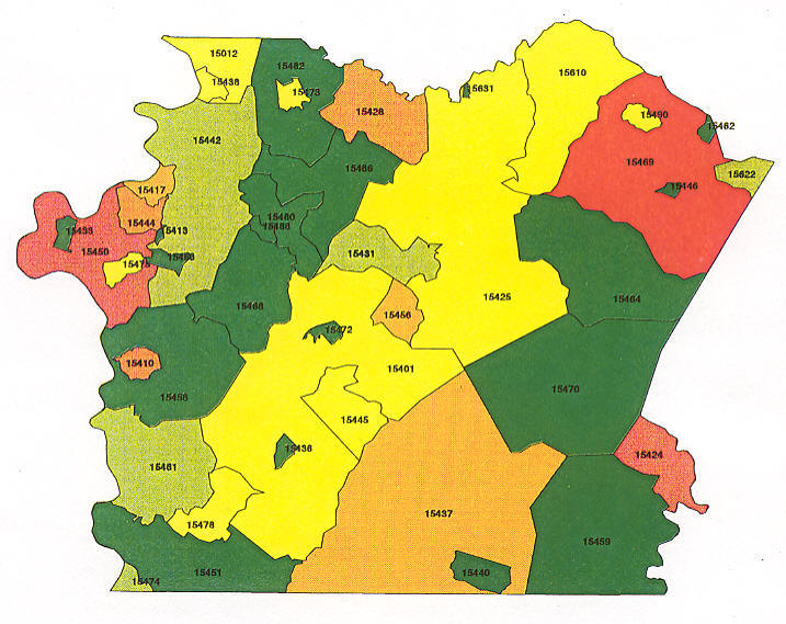 Fayette County Zip Code Map Pennsylvania Radon Map, Bucks county radon, Northampton county 