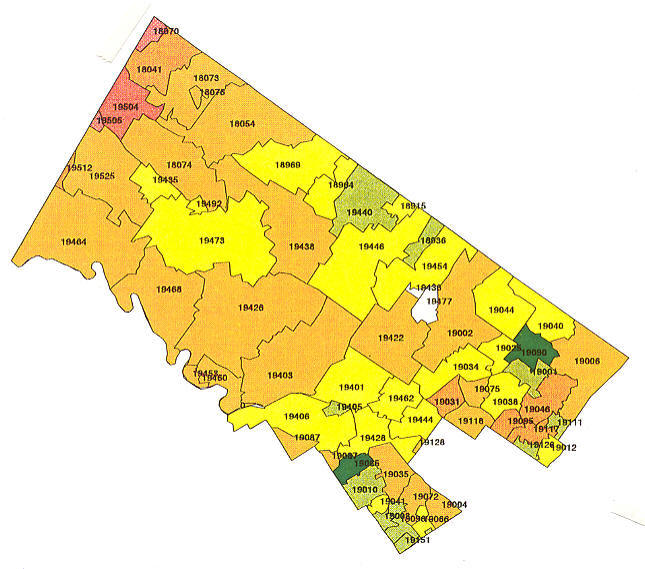 Bucks County Zip Code Map Pennsylvania Radon Map, Bucks county radon, Northampton county 